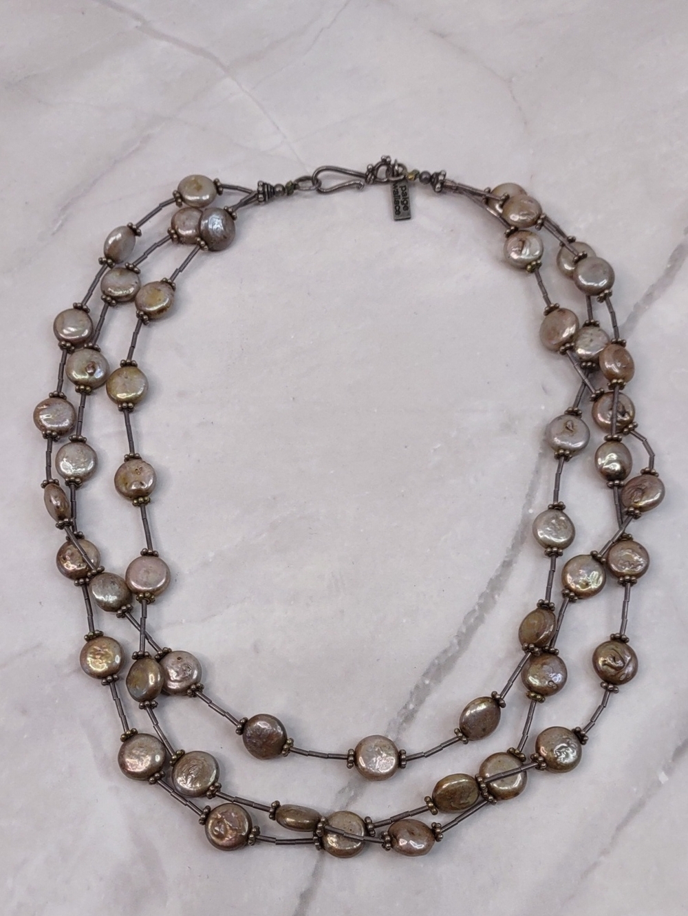 Paige Wallace For Marushka Triple Strand Iridescent Pearl Necklace